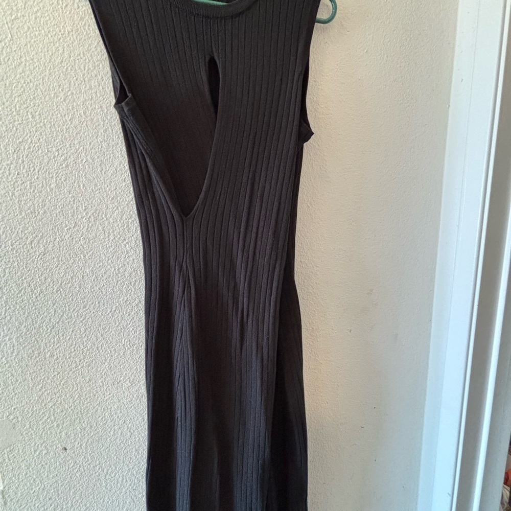 Black Ribbed Asymmetrical Sheath Dress